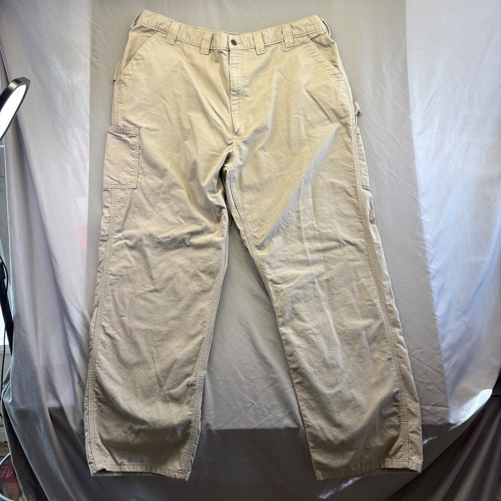 Carhartt Durable Loose Fit Canvas Work Dungaree Pants Tan 44x32 Mens Workwear - Picture 15 of 15
